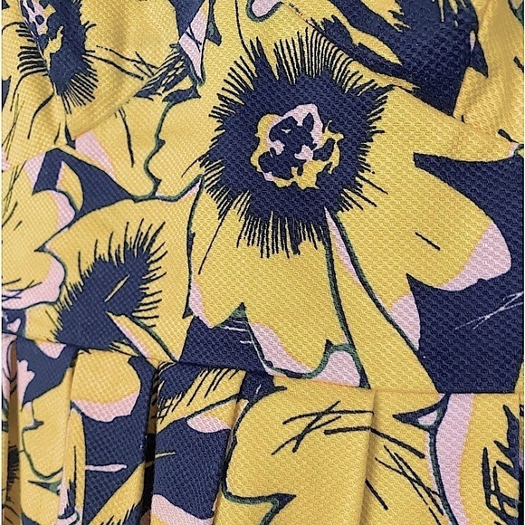 J. Crew Piqué Tailored Dress Double V Neck Navy Floral Yellow Pink Size 6 EUC - Picture 4 of 16